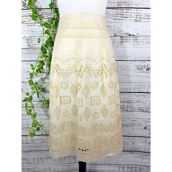 Nygard Skirt Plus 24 Ivory Gold Eyelet Knee Wedding Cocktail Church Modest Slim - Picture 1 of 14